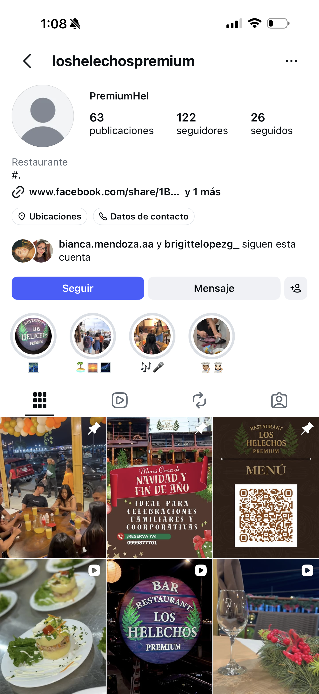 Cuenta de Los Helechos antes del trabajo: 122 seguidores
